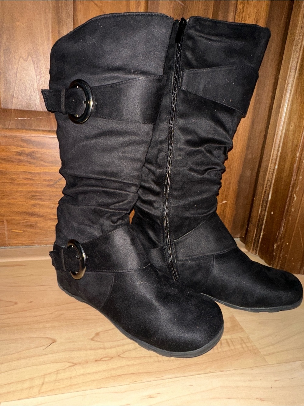 Journee Collection Black Wide-Calf Buckle Boots